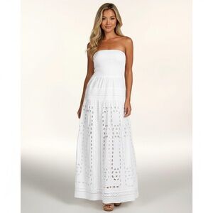 NWT Michael Kors Shirred Smocked Maxi Dress (XL) White Tube Top